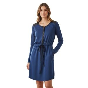 Calvin Klein Jeans Womens Navy Blue Henley Drawstring Waist Dress S -100% Cotton